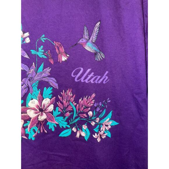 Vintage Utah Shirt Wildflower Humminbird Purple Graphic Jerzees Tee VTG 90s L - Picture 5 of 10